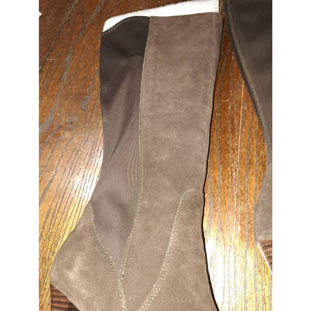 New Size 10W Lane Bryant Brown Suede Leather Round Toe Stacked High Heel Boots - Picture 3 of 8